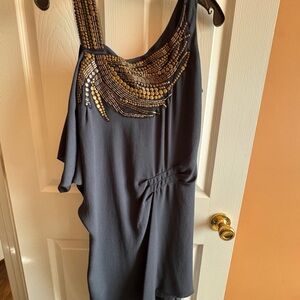 BCBGMaxAzria Dark Blue Dress with Gold & silver Accent
